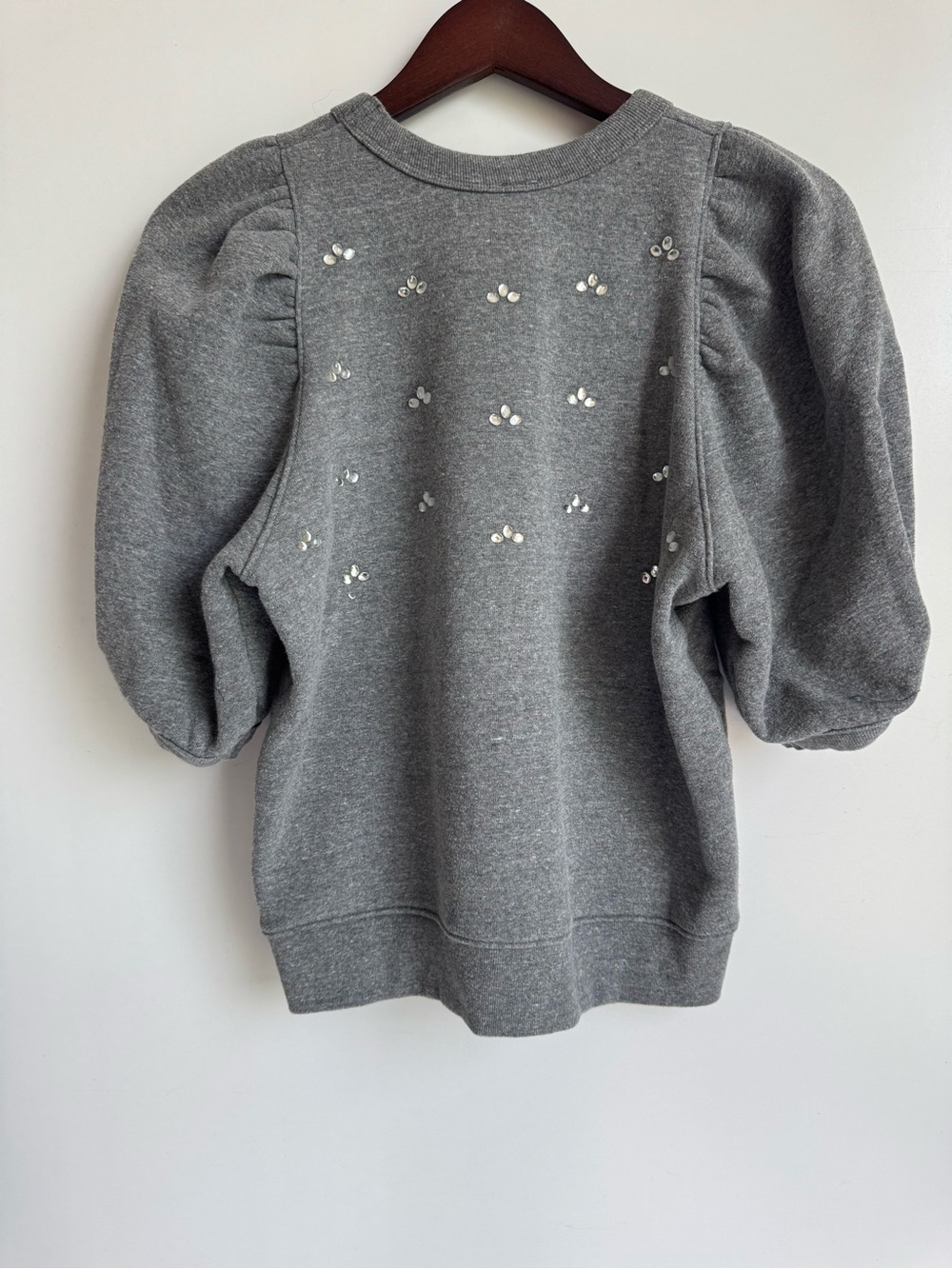 Clare V. Gray Puff Sleeve Sweatshirt Sweater women’s small Silver Embellishments - Picture 3 of 8